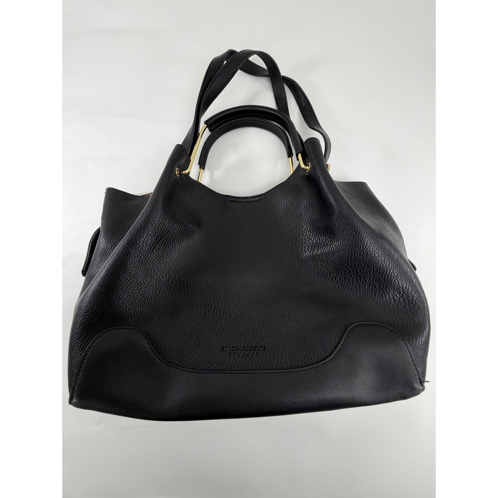 Laura Roberts Black Pebbled Leather Tote Bag Gold Hardware Shoulder Bag